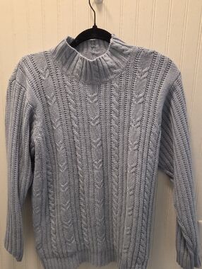 Light Blue Cable Knit Mock Neck Sweater MP Alexis Reed